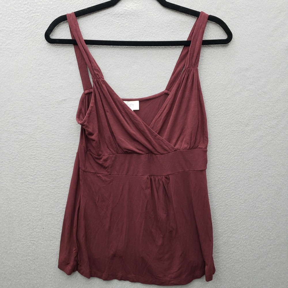 Ann Taylor Loft Y2K Babydoll Top Solid Burgundy Red Fall Closet Staple Size M